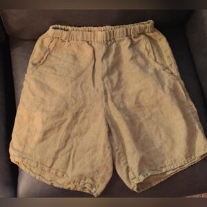 FLAX Jeanne Engelhart Green 100% Linen Pull-On Lagenlook Shorts Petite